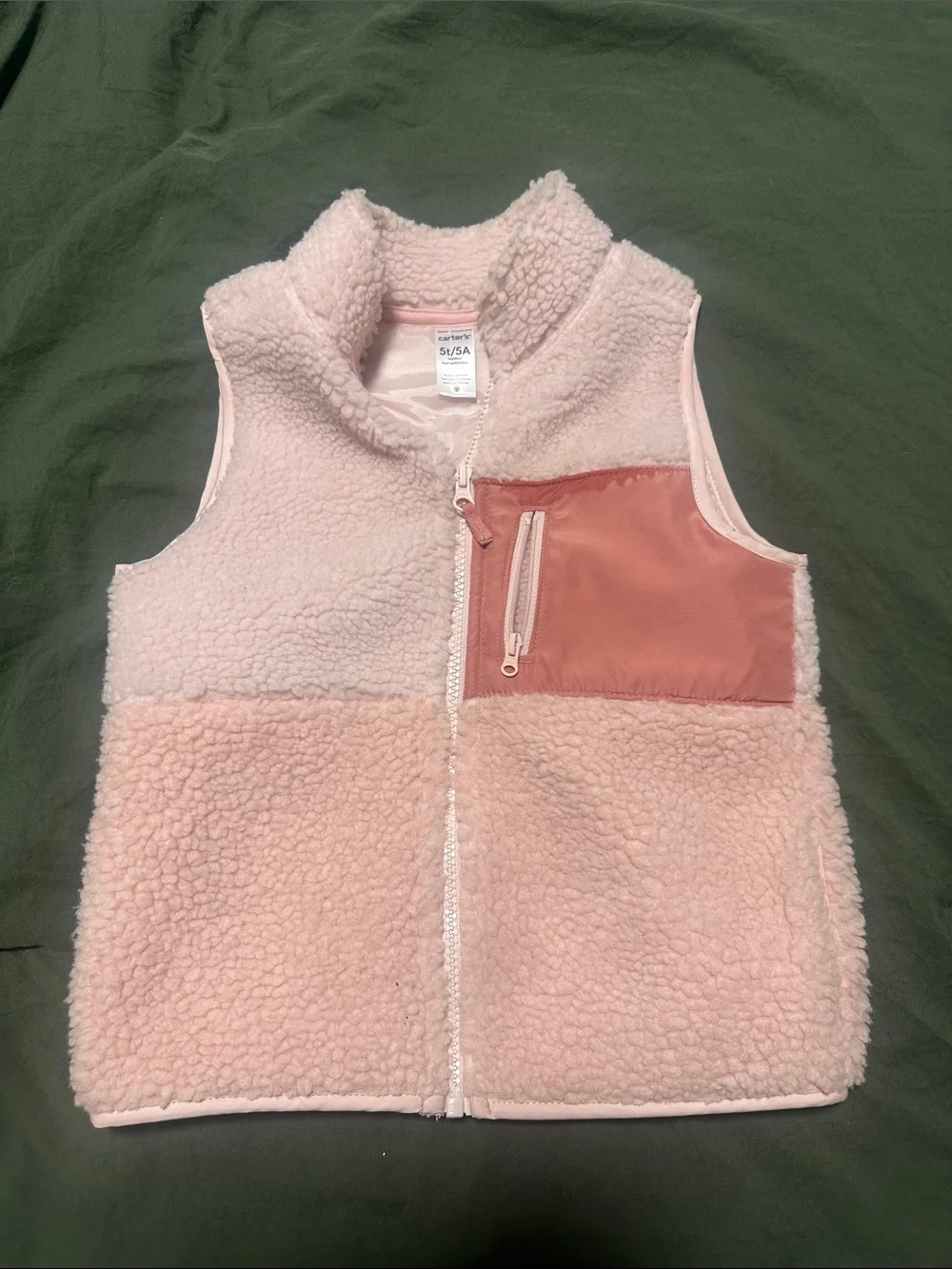 Carter's Two-Tone Pink Sherpa Vest with Zip Chest Pocket